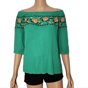 Flying Tomatoe Green Flown‎ Embroidered Top Women Top Plus Size 1X